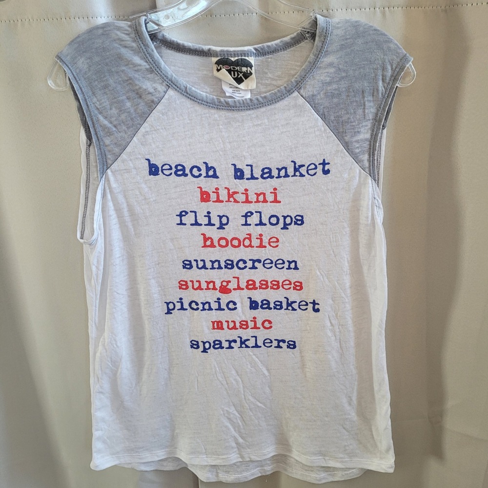 Paper Thin Womens Tank Top Medium Beach Sparklers Graphic Raglan Summer 21723